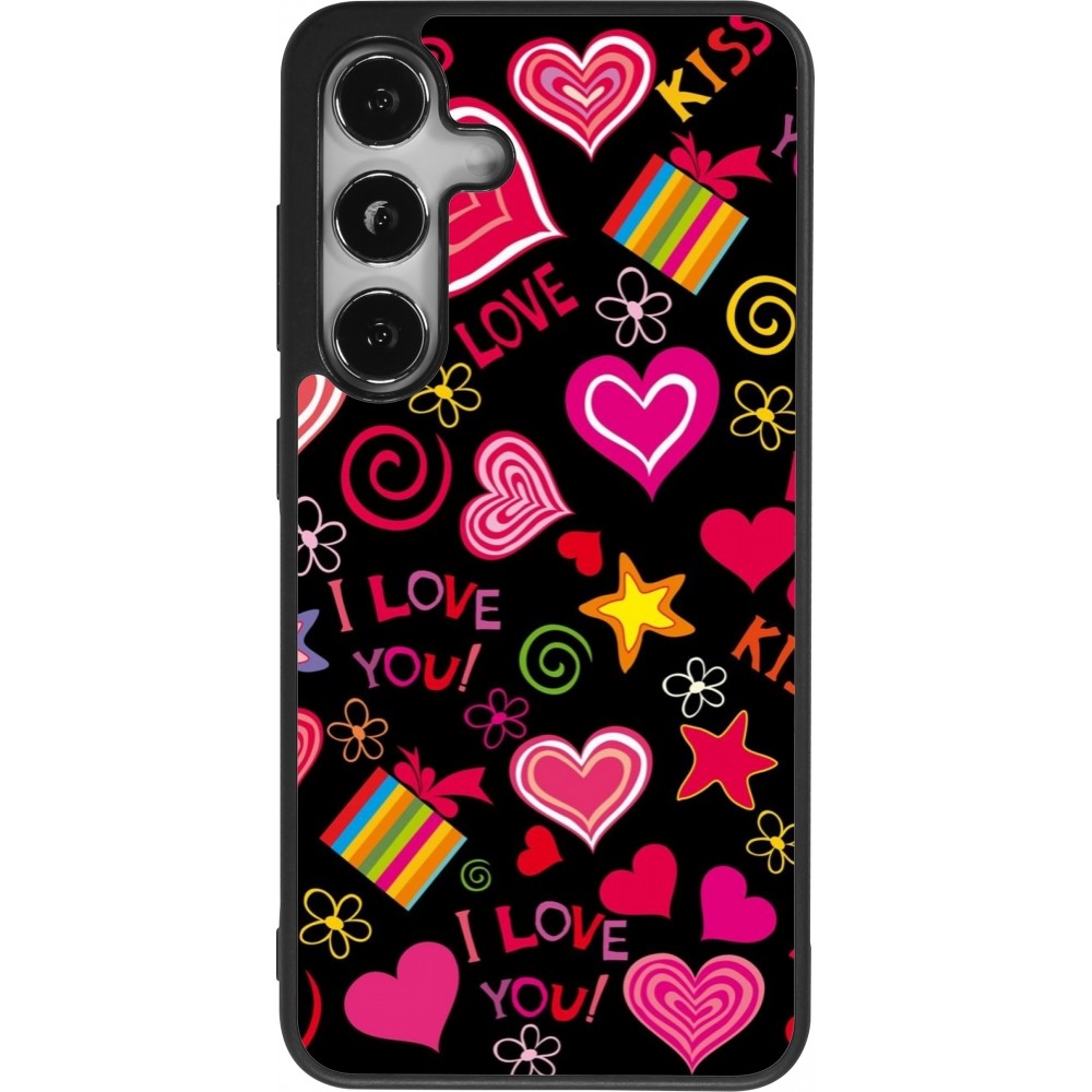 Coque Samsung Galaxy S25 - Silicone rigide noir Valentine 2023 love symbols