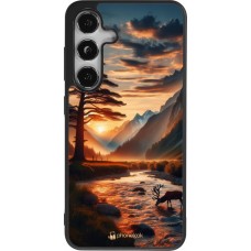 Samsung Galaxy S25 Case Hülle - Silikon schwarz Tal Sonnenuntergang Hirsch Baum