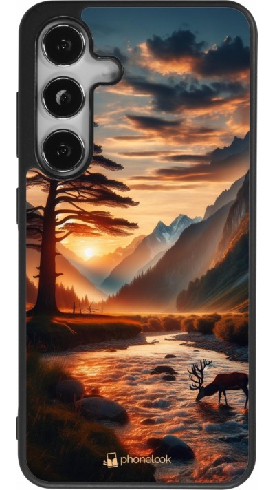 Samsung Galaxy S25 Case Hülle - Silikon schwarz Tal Sonnenuntergang Hirsch Baum