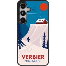 Coque Samsung Galaxy S25 - Silicone rigide noir Verbier Cabane Mont-Fort