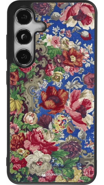 Samsung Galaxy S25 Case Hülle - Silikon schwarz Vintage Art Flowers