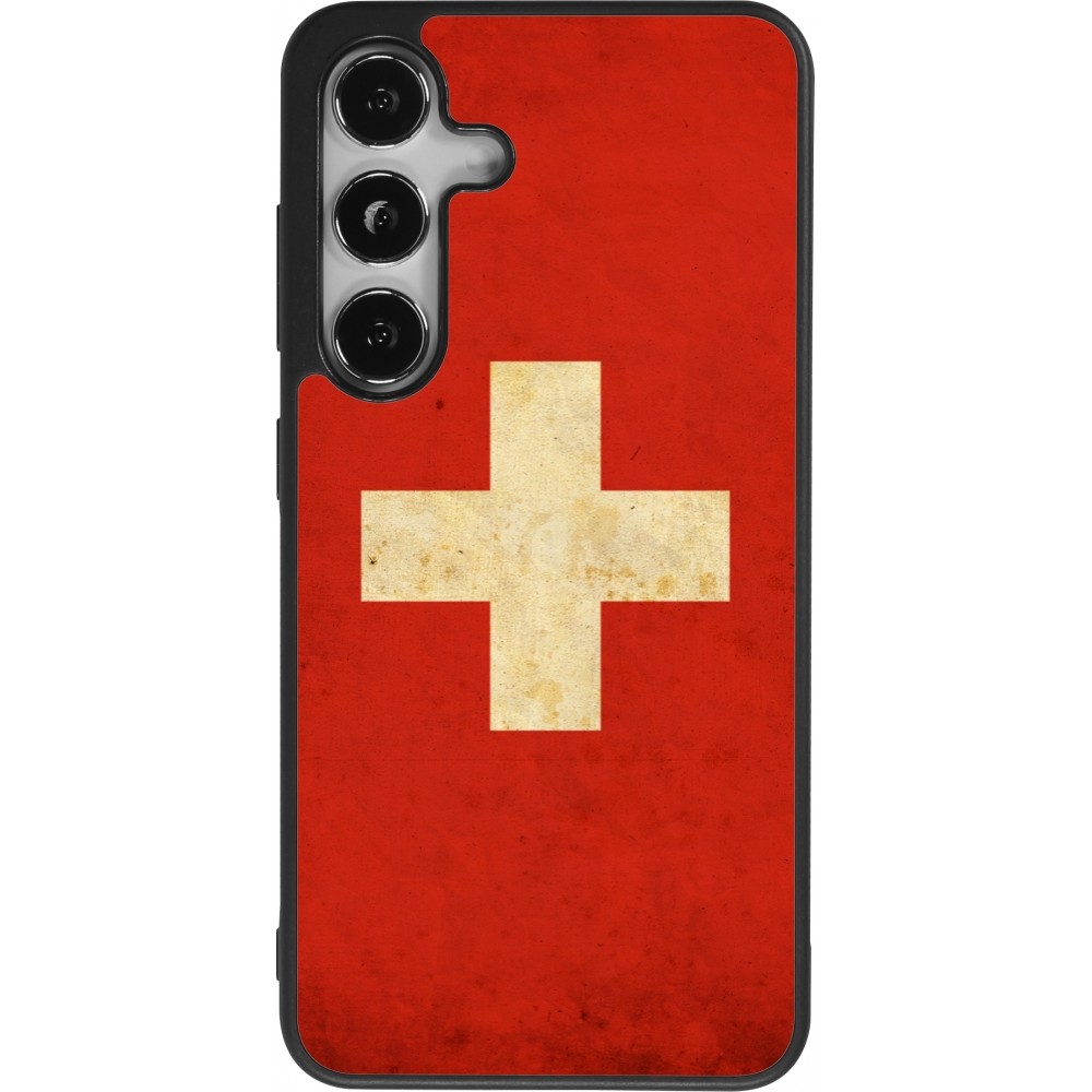 Coque Samsung Galaxy S25 - Silicone rigide noir Vintage Flag SWISS