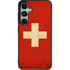 Coque Samsung Galaxy S25 - Silicone rigide noir Vintage Flag SWISS