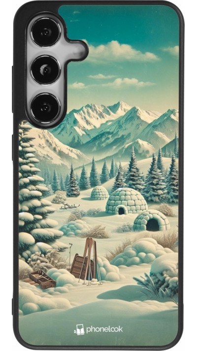 Coque Samsung Galaxy S25 - Silicone rigide noir Vintage Snowy Mountain Igloo