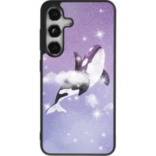 Coque Samsung Galaxy S25 - Silicone rigide noir Whale in sparking stars