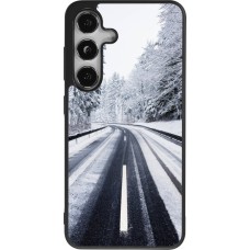 Coque Samsung Galaxy S25 - Silicone rigide noir Winter 22 Snowy Road