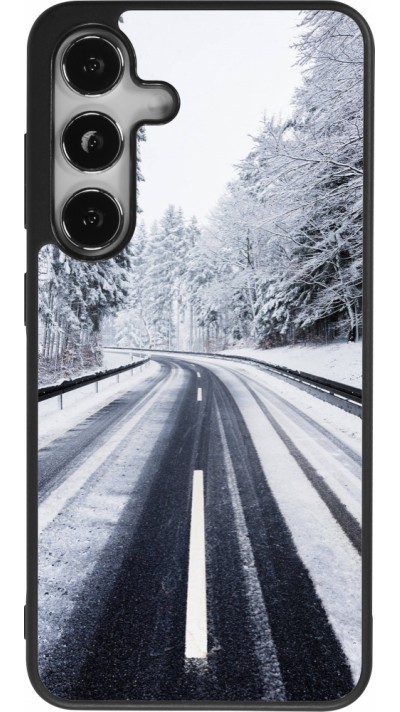 Coque Samsung Galaxy S25 - Silicone rigide noir Winter 22 Snowy Road