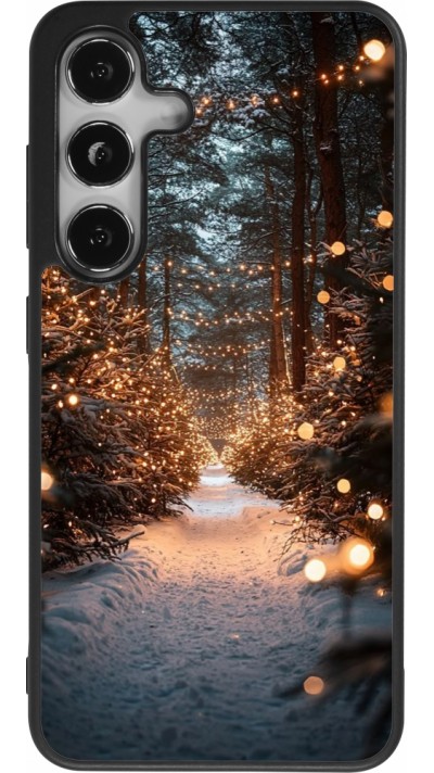 Coque Samsung Galaxy S25 - Silicone rigide noir Winter 25 Winter snowy road