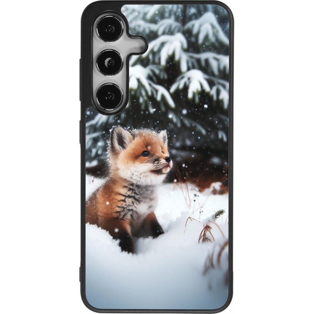 Coque Samsung Galaxy S25 - Silicone rigide noir Noël 2023 Renardeau sapin