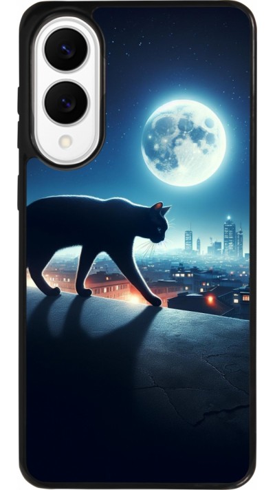 Samsung Galaxy S25 Edge Case Hülle - Silikon schwarz Schwarze Katze unter dem Vollmond