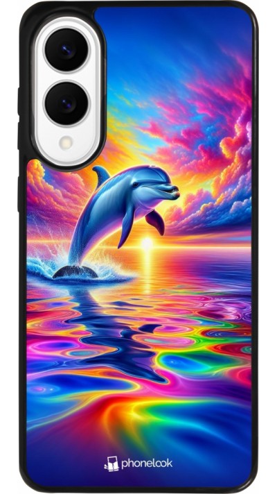 Samsung Galaxy S25 Edge Case Hülle - Silikon schwarz Glücklicher Regenbogen-Delfin