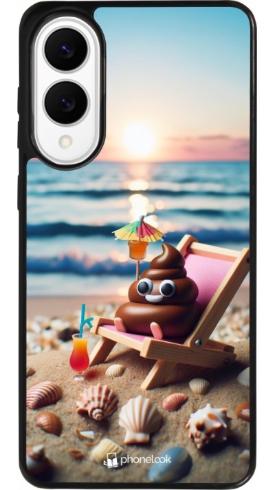 Samsung Galaxy S25 Edge Case Hülle - Silikon schwarz Kackhaufen Emoji auf Liegestuhl
