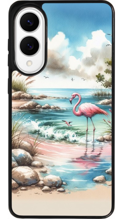 Samsung Galaxy S25 Edge Case Hülle - Silikon schwarz Flamingo Aquarell