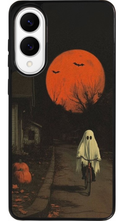 Coque Samsung Galaxy S25 Edge - Silicone rigide noir Halloween 2025 Ghost on a bicycle