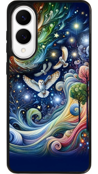 Coque Samsung Galaxy S25 Edge - Silicone rigide noir hibou volant floral