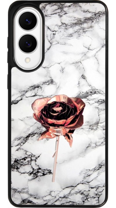 Coque Samsung Galaxy S25 Edge - Silicone rigide noir Marble Rose Gold
