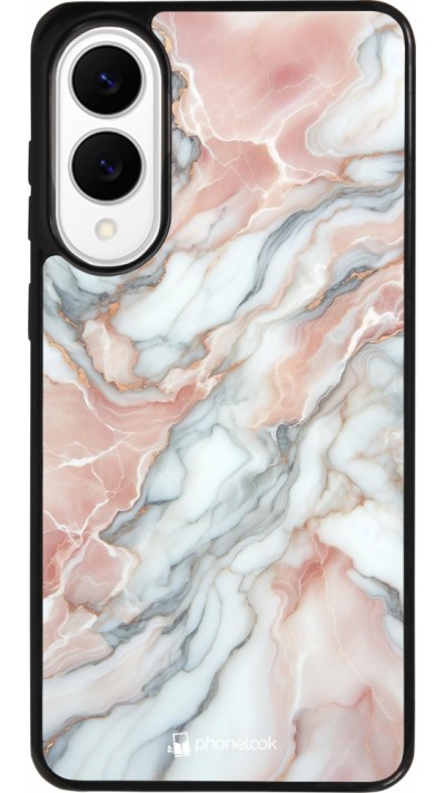 Coque Samsung Galaxy S25 Edge - Silicone rigide noir Marbre Rose Lumineux