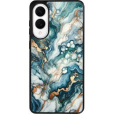 Coque Samsung Galaxy S25 Edge - Silicone rigide noir Marbre Vert Bleu Doré