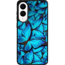 Coque Samsung Galaxy S25 Edge - Silicone rigide noir Papillon bleu