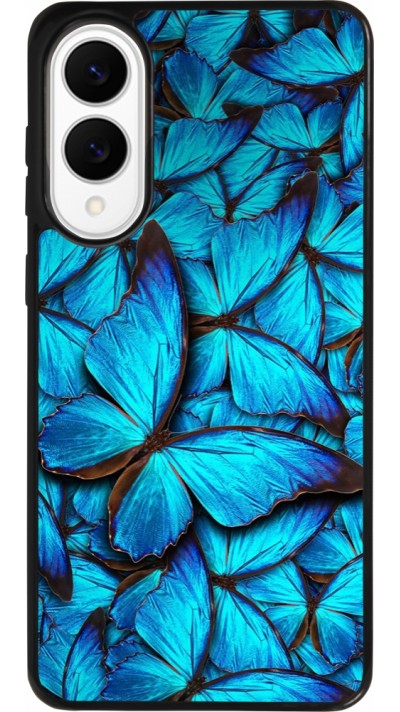 Coque Samsung Galaxy S25 Edge - Silicone rigide noir Papillon bleu