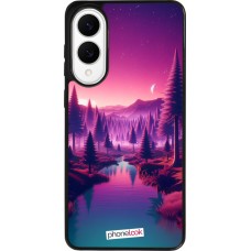 Coque Samsung Galaxy S25 Edge - Silicone rigide noir Paysage Violet-Rose