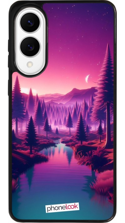 Coque Samsung Galaxy S25 Edge - Silicone rigide noir Paysage Violet-Rose