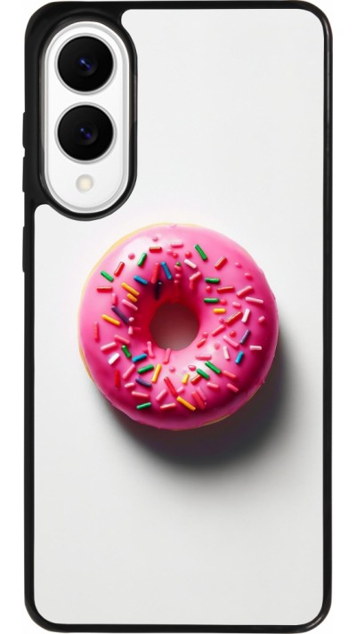 Coque Samsung Galaxy S25 Edge - Silicone rigide noir Weißer Hintergrund, pinker Donut