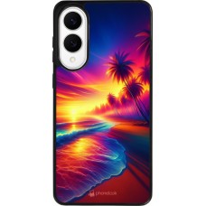 Coque Samsung Galaxy S25 Edge - Silicone rigide noir Plage coucher soleil flashy