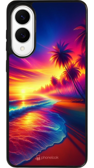 Coque Samsung Galaxy S25 Edge - Silicone rigide noir Plage coucher soleil flashy