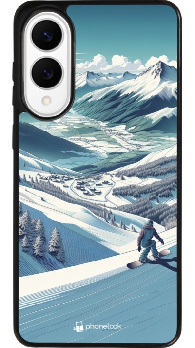 Coque Samsung Galaxy S25 Edge - Silicone rigide noir Snowboarder Montagne