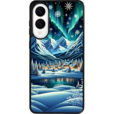 Samsung Galaxy S25 Edge Case Hülle - Silikon schwarz Verschneites Bergdorf am See in der Nacht