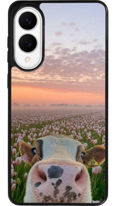 Samsung Galaxy S25 Edge Case Hülle - Silikon schwarz Cow with tulips Spring 2026