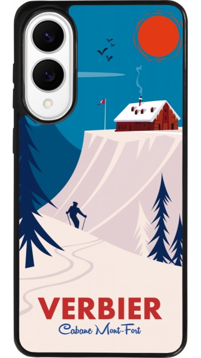 Coque Samsung Galaxy S25 Edge - Silicone rigide noir Verbier Cabane Mont-Fort