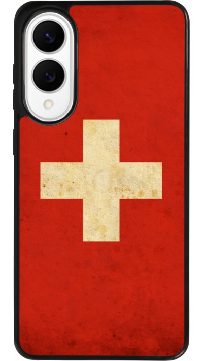 Coque Samsung Galaxy S25 Edge - Silicone rigide noir Vintage Flag SWISS