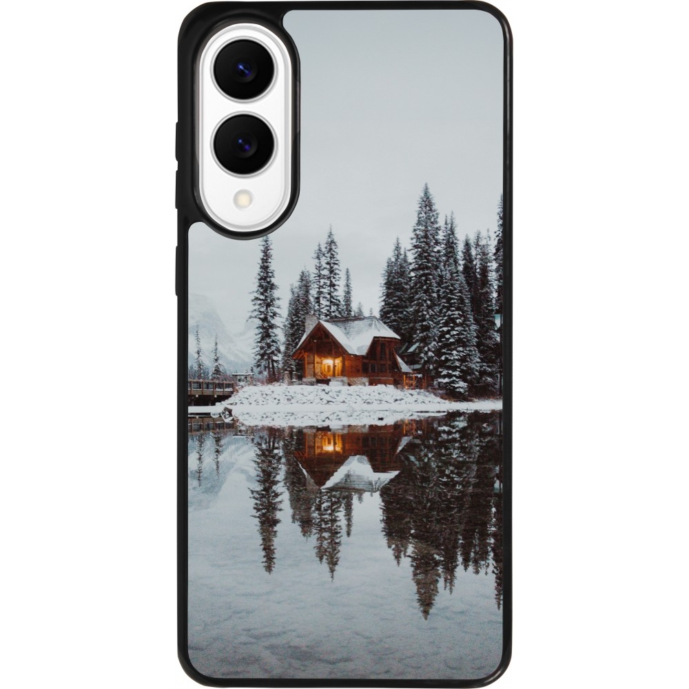 Coque Samsung Galaxy S25 Edge - Silicone rigide noir Winter 25 Winter house forest afternoon