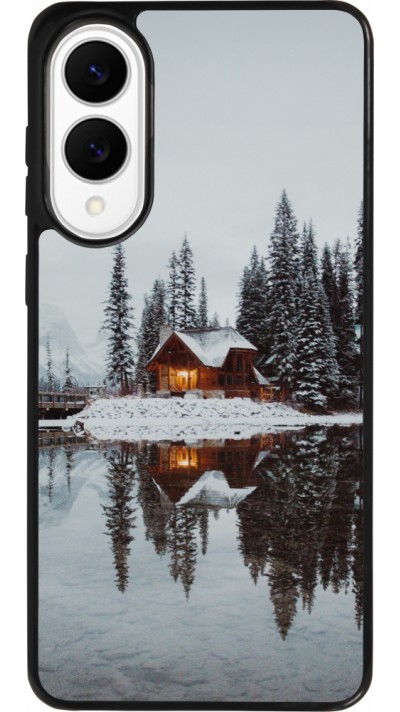 Coque Samsung Galaxy S25 Edge - Silicone rigide noir Winter 25 Winter house forest afternoon