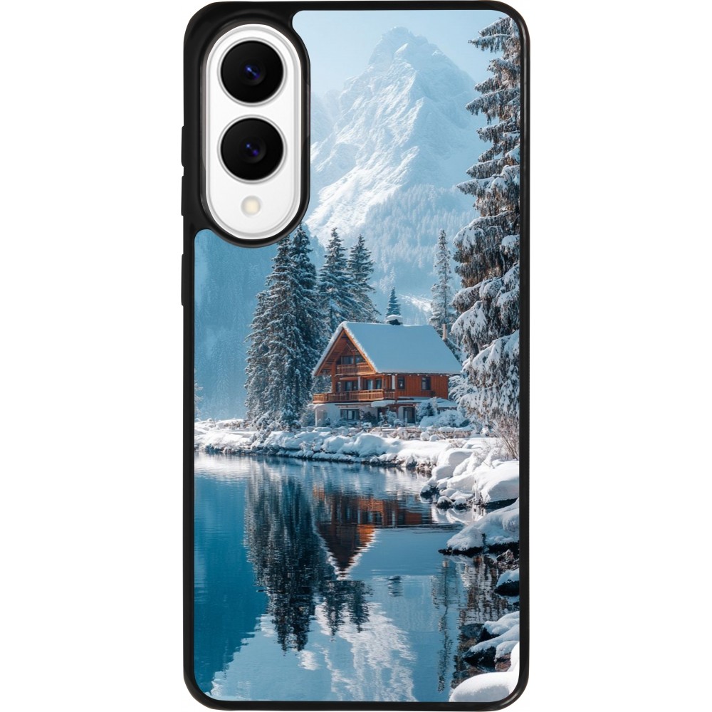 Coque Samsung Galaxy S25 Edge - Silicone rigide noir Winter 25 Winter house forest day
