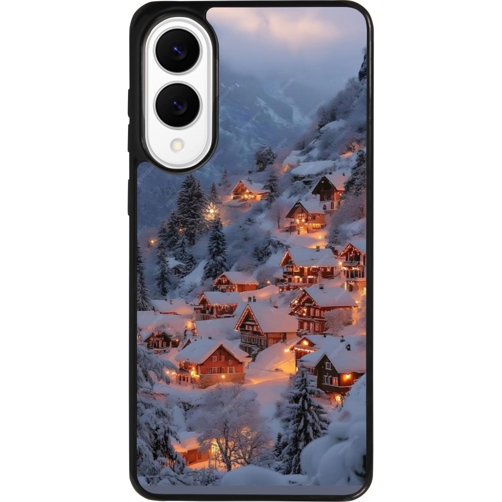 Coque Samsung Galaxy S25 Edge - Silicone rigide noir Winter 25 Winter snowy village