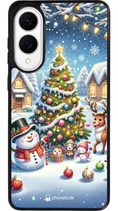 Coque Samsung Galaxy S25 Edge - Silicone rigide noir Noël 2023 bonhomme de neige et sapin