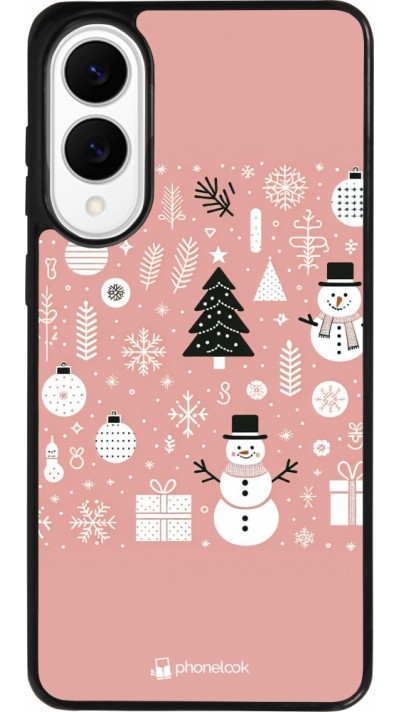 Coque Samsung Galaxy S25 Edge - Silicone rigide noir Noël 2024 Rose Snowman Christmas