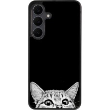 Coque Samsung Galaxy S25 FE - Silicone rigide noir Cat Looking Up Black