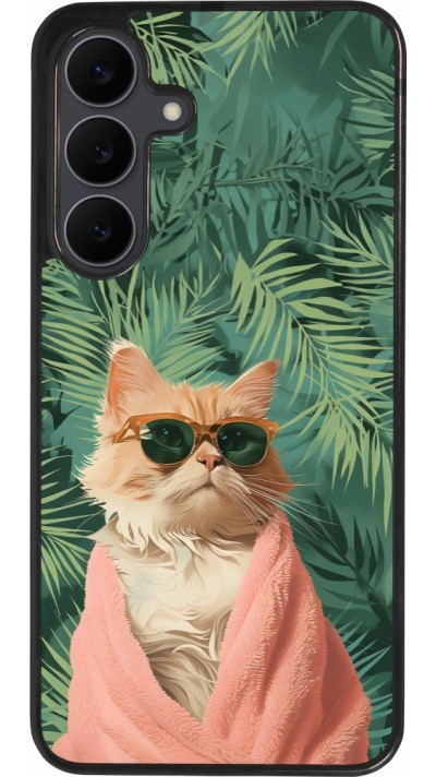 Coque Samsung Galaxy S25 FE - Silicone rigide noir Cat Summer Palms