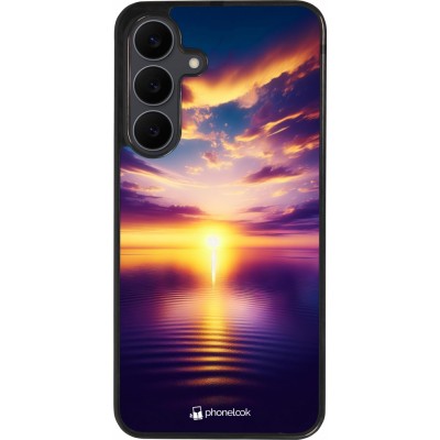 Coque Samsung Galaxy S25 FE - Silicone rigide noir Coucher soleil jaune violet