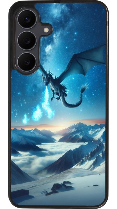 Coque Samsung Galaxy S25 FE - Silicone rigide noir Dragon nocturne montagne