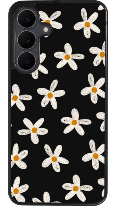 Coque Samsung Galaxy S25 FE - Silicone rigide noir Easter 2024 white on black flower