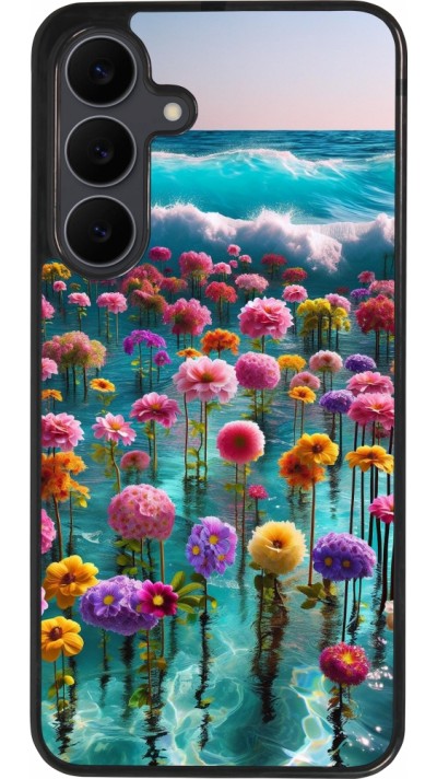 Coque Samsung Galaxy S25 FE - Silicone rigide noir Flower sea waves