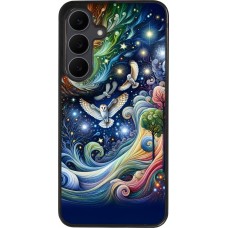 Coque Samsung Galaxy S25 FE - Silicone rigide noir hibou volant floral