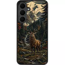 Coque Samsung Galaxy S25 FE - Silicone rigide noir Linocut Cerf