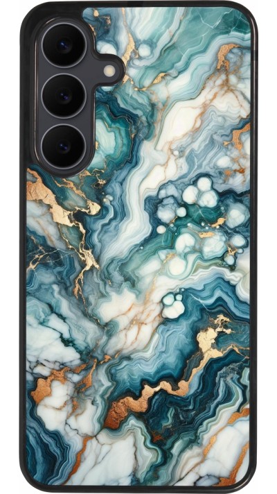 Coque Samsung Galaxy S25 FE - Silicone rigide noir Marbre Vert Bleu Doré