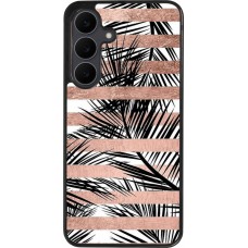 Coque Samsung Galaxy S25 FE - Silicone rigide noir Palm trees gold stripes